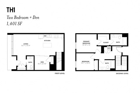 Two Bedroom & Den TH1 1401 SF - The Lark